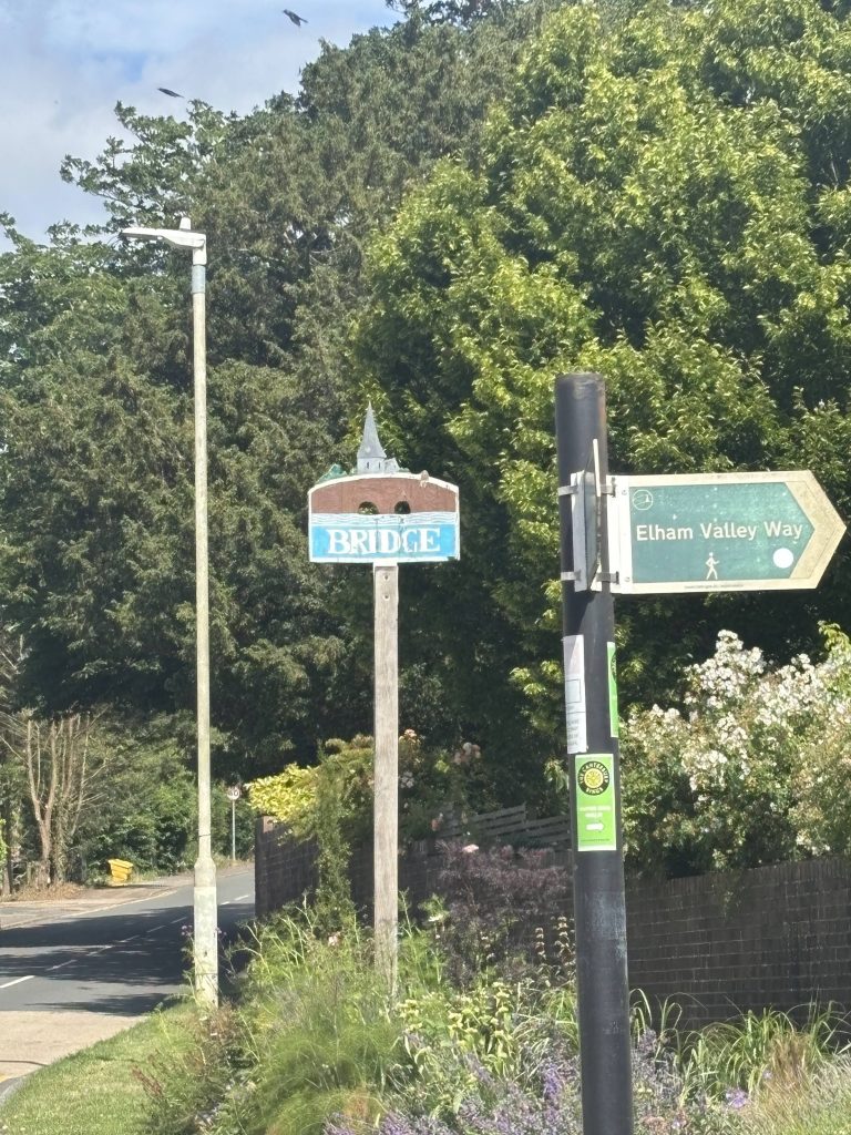 A quaint street view of the picturesque village of Bridge along the Elham Valley Way.